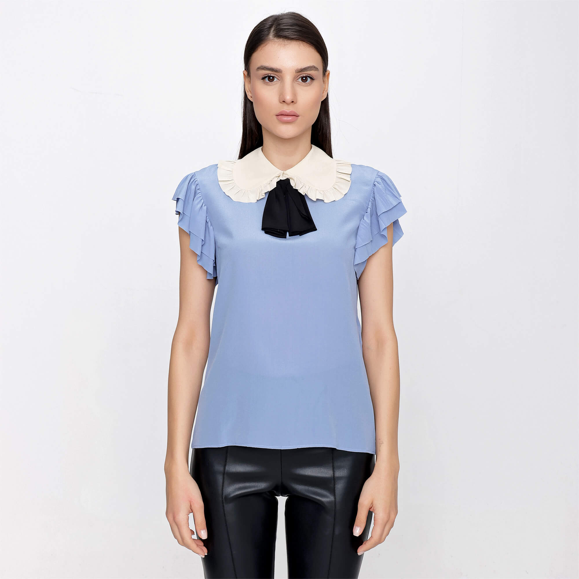 Gucci - Blue Ruffle Collar&Sleeve Blouse